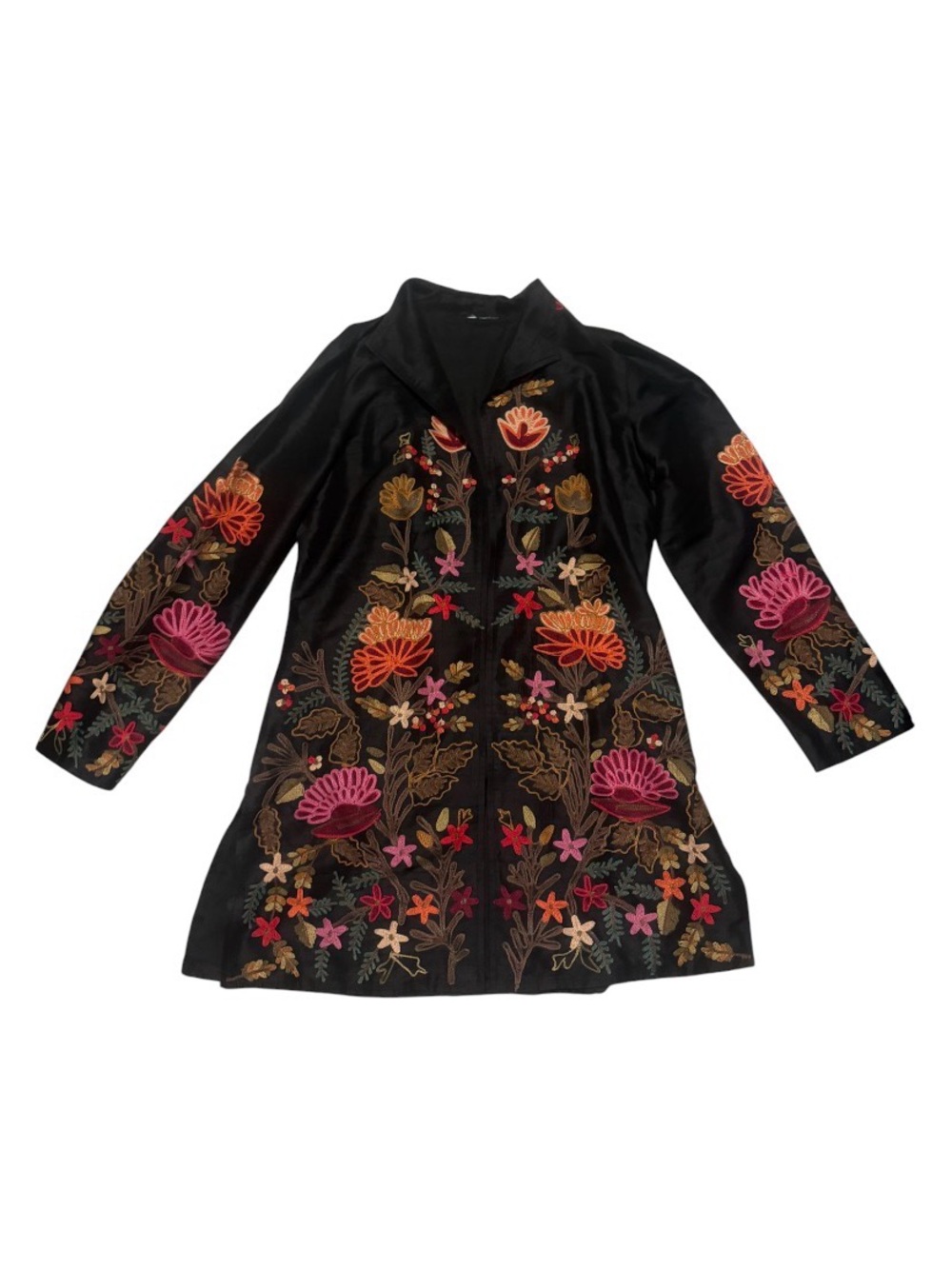 Black Embroidered Floral Coat
